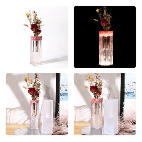 DIY Resin Vase Silicone Mold Cylinder Rectangle Flower Arrangement Casting Tool For Home Decoration Handmade Crafting