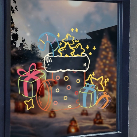 Christmas Window Stickers Static Cling PVC Reusable Festive Holiday Decor For Glass Shop Windows Cartoon Socks Stars
