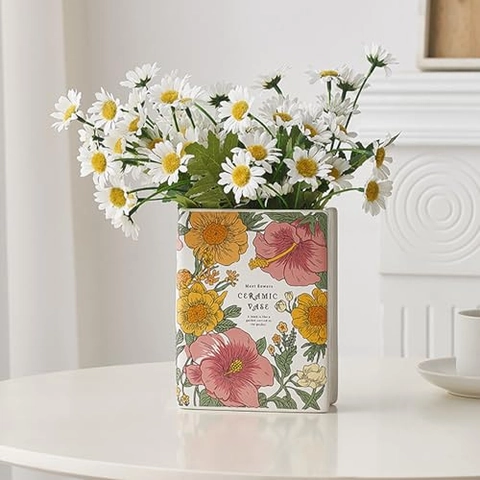 Keramische Boekvaas Creatief Bloemenpatroon Desktop Decoratie Moderne Noordse Stijl Bloempot Woonkamer Kantoor Decor