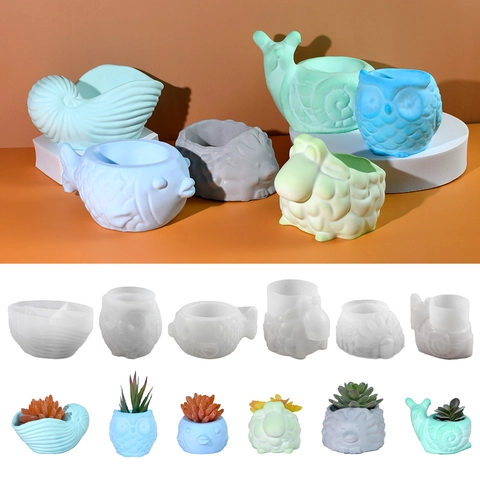 Animal Shaped Silicone Mold For DIY Succulent Flower Pot Resin Gypsum Casting Handmade Craft Owl Snail Fish Sheep