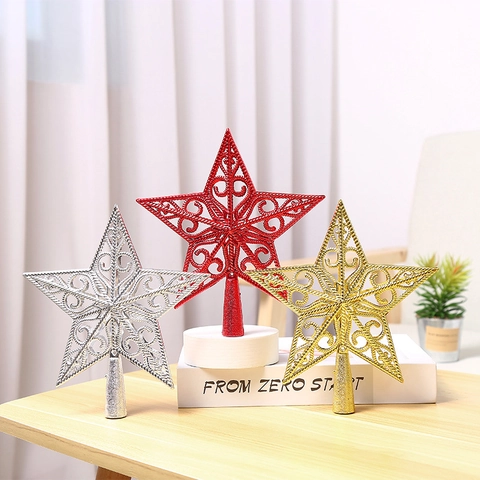 Christmas Tree Topper Star Shape Glitter Hollow Pentagram Holiday Party Decorative Ornament For Xmas Home Decor