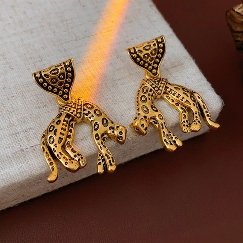 Vintage Leopard Hängeohrringe Mit Silbernem Ohrstecker Retro Gold Panther Schmuck Für Damen