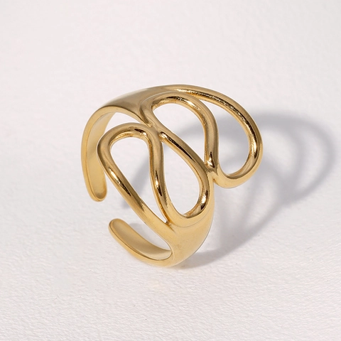 Anello In Acciaio Inossidabile Placcato Oro 18K Cavo Aerodinamico Geometrico Aperto Regolabile Gioielli Minimalisti