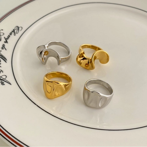 Anillo De Borde De Hoja De Loto Irregular Acero Inoxidable Galvanizado Diseño De Ola De Lava Joyas Minimalistas Para Mujeres