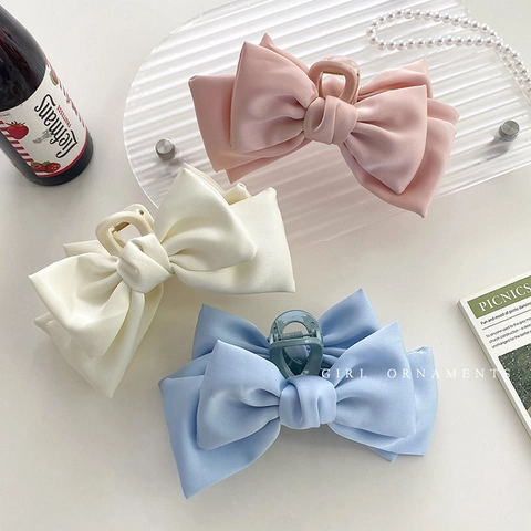 Grande Molletta Per Capelli Con Fiocco In Raso Nastro Accessorio Dolce Elegante Per Donne Ragazze Clip Antiscivolo
