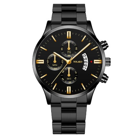Montre Quartz Pour Hommes Business Mode Style Chronographe Calendrier Aiguilles Lumineuses Boîtier Alliage Bracelet Acier Inoxydable