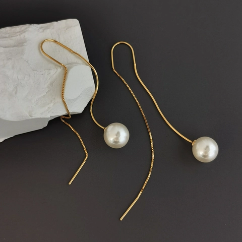 925 Sterling Silver Long Tassel Ear Threader Earrings Elegant Artificial Pearl Drop Earrings Minimalist Jewelry For Women Gift