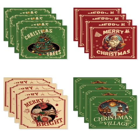 Tovagliette Natalizie Impermeabili Misto Lino Cotone Decorazione Tavola Festa Vintage Babbo Natale Albero Calore Resistenti