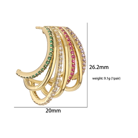 Orecchini A Cerchio A C Multistrato In Rame Con Zirconi Colorati Micro Intarsiati Gioielli Geometrici Di Moda Per Donna
