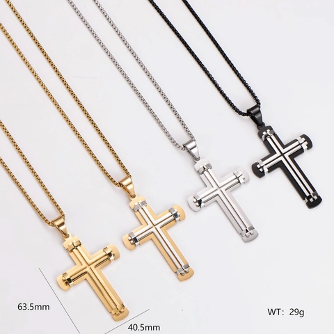 Collar Con Colgante De Cruz Acero Inoxidable 304 Dos Tonos Capas Joyería Religiosa Estilo Hip Hop Para Hombres Mujeres