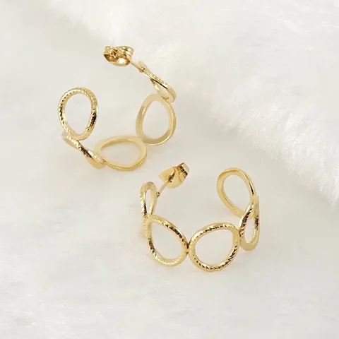 Hollow C Shaped Hoop Earrings For Women 18K Gold Plated Stainless Steel Textured Twisted Geometric Design Jewelry