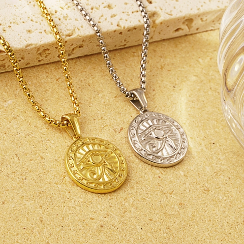Altägyptisches Auge Des Horus Rund Anhänger Halskette Vintage Edelstahl Totem Medaillon Schmuck Für Damen Herren