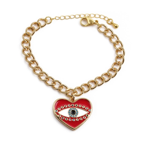 Evil Eye Herz Charm Armband Kupfer Panzerkette Mit Zirkon Und Emaille Für Frauen Mädchen Verstellbarer Schmuck
