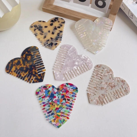 Pettine a Forma di Cuore in Acetato Antistatico Trama Marmo Spazzola Districante Strumento per Acconciatura da Donna