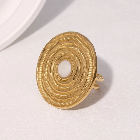 Anillo Abierto De Acero Inoxidable Para Mujer Chapado En Oro De 18K Disco Geométrico Ondulado Ajustable Moda Minimalista