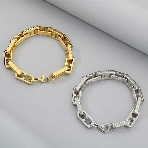 Men Titanium Steel Chain Bracelet Industrial H-Shaped Chunky Link Punk Hip Hop Jewelry Gift Unisex Electroplated