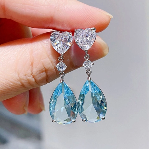 Orecchini Pendenti A Goccia D'acqua A Forma Di Cuore E Pera Rame Zircone Lusso Leggero Moda Per Donna Gioielli Eleganti