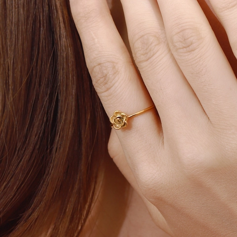 Rosenblüte Offener Ring 18 Karat Vergoldet Edelstahl Verstellbar Minimalistisch Elegant Wasserdicht Schmuck Für Damen