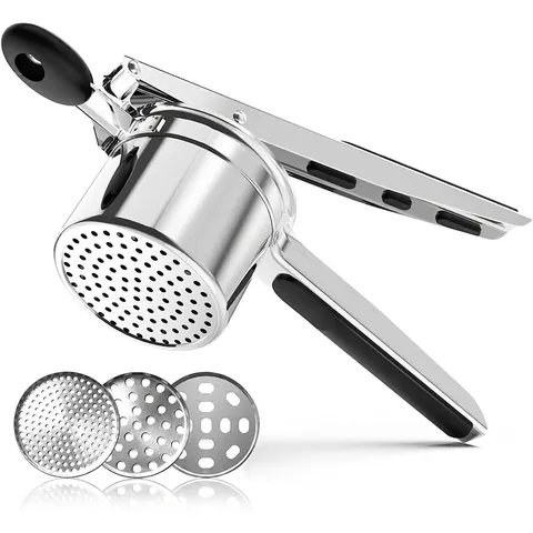 304 Stainless Steel Potato Ricer And Masher With Silicone Handle Interchangeable Discs Professional Manual Kitchen Tool