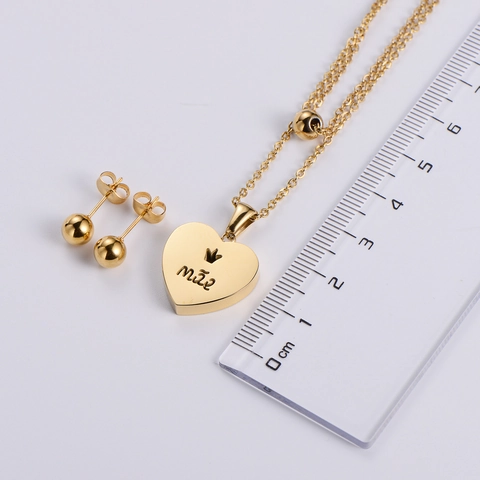 Collana Con Ciondolo A Cuore E Orecchini A Lobo A Sfera Acciaio Inossidabile 316L Mae Corona Regalo Mamma