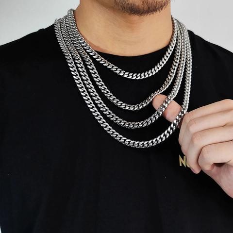 Collar De Cadena Cubana Acero Inoxidable Chapado En Oro 18K Hip Hop Punk Joyería Unisex
