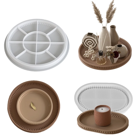 Siliconen Dienblad Vorm Kunstparelrands Rond Ovaal Gietgereedschap DIY Hars Gips Decor Opslag Organizer Schotel