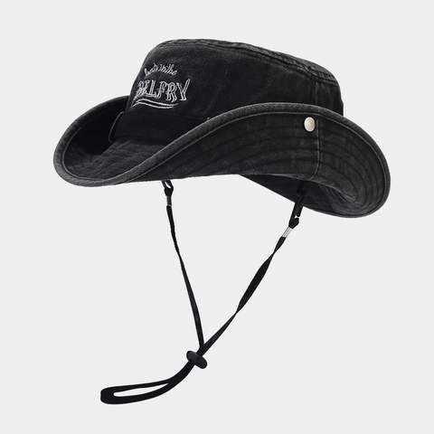 Cappello A Secchiello In Cotone Lavato Con Corda Antivento Stile Retrò Americano Western Protezione Solare All Aperto Cowboy
