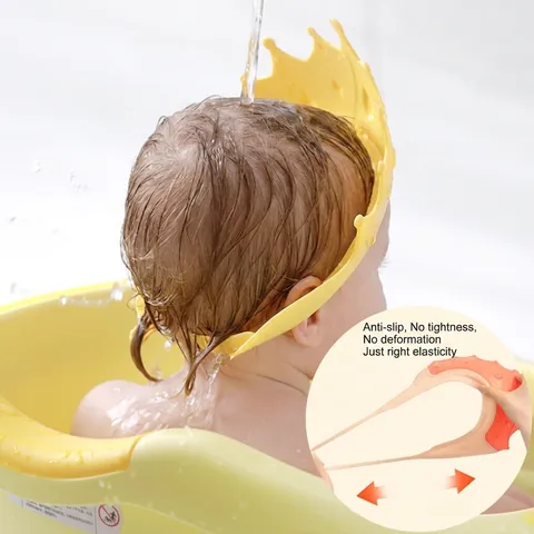 Baby Shower Cap Adjustable Waterproof Shampoo Shield Ear Protection Infants Toddlers Crown Cartoon Bathing Accessory