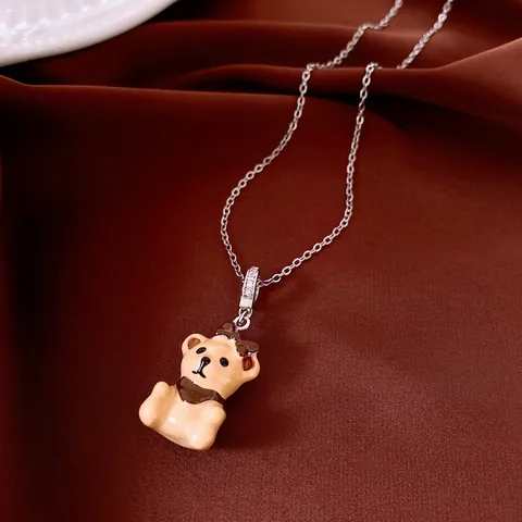 Collana Con Pendente Orso Rame Zircone Smaltato Regolabile Catena Da Clavicola Moda Gioielli Donna