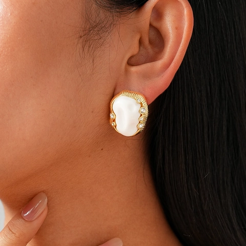 Boucles D'oreilles Vintage Ovales En Acrylique Et Alliage Avec Strass Et Tige En Argent Chic Français Or Blanc Femmes