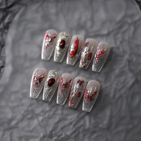 5D Embossed Nail Art Stickers Red Butterfly Laser Holographic Pattern Self Adhesive Ultra Thin For Manicure Decoration