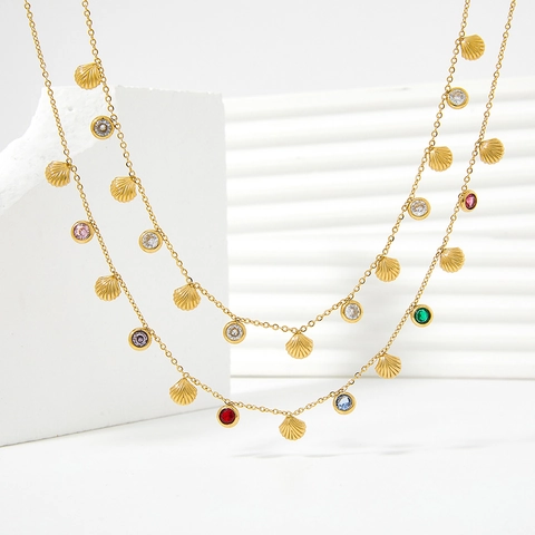 Bunte Zirkonia Muschel Anhänger Halskette Edelstahl Elegante Sommer Ozean Stil Schlüsselbein Kette Schmuck Damen