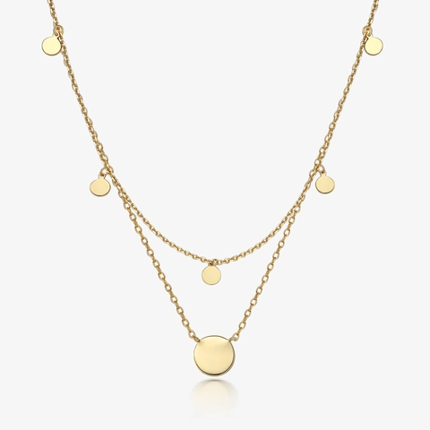 925 Sterling Silver Necklace Set Minimalist Layered Polished Round Disc Coin Pendant Elegant Jewelry For Women