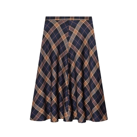 High Waist Plaid A-Line Skirt Vintage Tartan Midi Woven Fabric Streetwear Style For Women