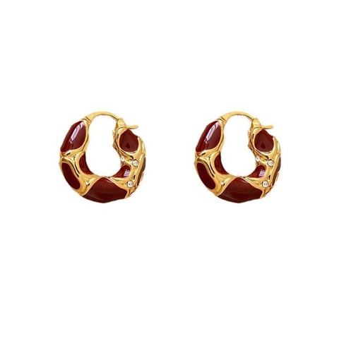 Pendientes De Aro Esmalte Acero Inoxidable Lava Goteo Glaseado Estrás Irregular Retro Geométrico Forma U Mujer