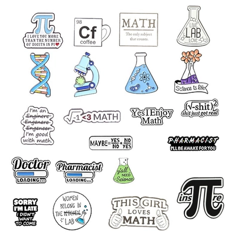 Ensemble Broches Émaillées Science Créative Chimie Mathématiques Physique Formules Docteur Pharmacien Badge Alliage Drôle Geek Broche Bijoux