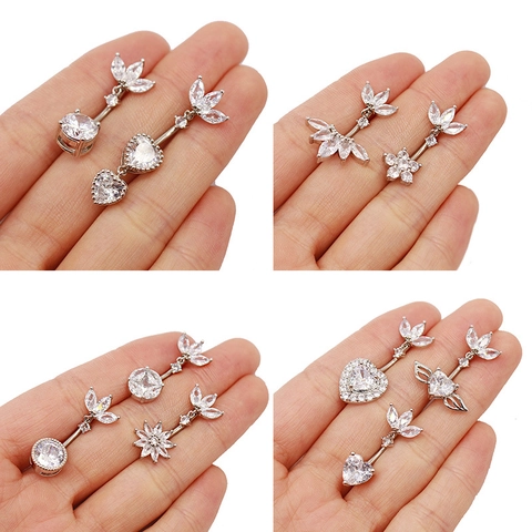 Anneau de Nombril en Alliage de Titane avec Strass en Forme de Cœur Bijoux de Piercing pour Femme Couleur Argent Or