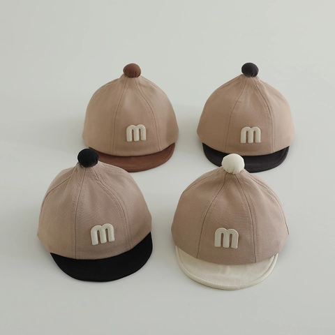 Berretto Da Baseball Per Neonati In Cotone Visiera Morbida Con Pompon Patch Lettera M Protezione Solare Ragazzi Ragazze