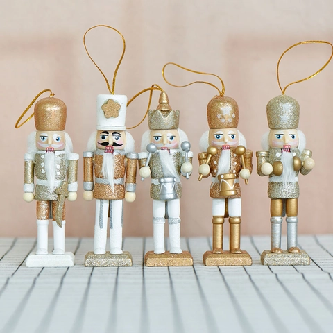 Nutcracker Soldier Ornaments Painted Wooden Glitter King Drummer Figurines Christmas Tree Hanging Decoration Holiday Home Decor