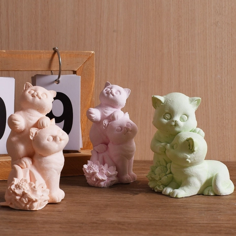 3D Katze Eltern Kind Silikonform Für DIY Handgemachte Aromatherapie Kerze Gips Ornament Harz Handwerk Blumenbasis Design