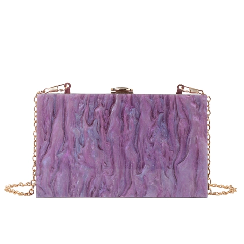 Marble Pattern Acrylic Box Evening Clutch Bag With Metal Chain Strap For Women Party Dinner Wedding Fashion