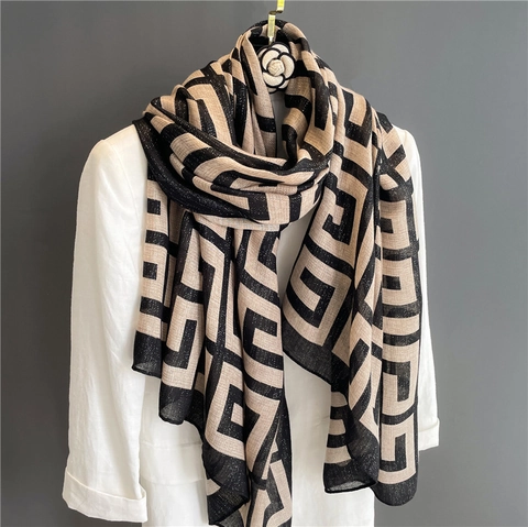 Grande Écharpe pour Femmes en Poliester Imprimé Géométrique Motif de Cœur Artistique Vintage Châle Pashmina Mince Bandana de Plage
