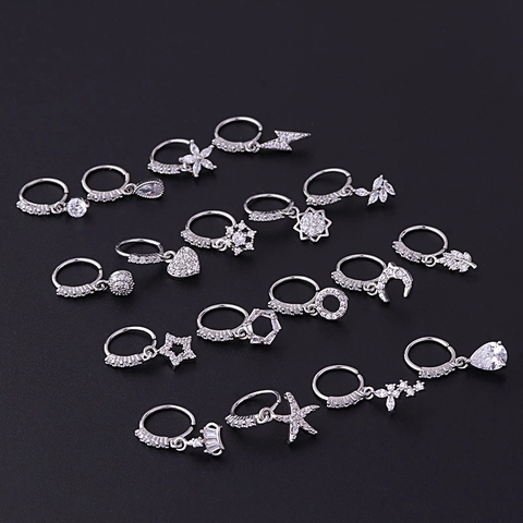 Nasenring Hoop Piercing Schmuck Kupfer Zirkonia Anhänger Wassertropfen Stern Mond Trendy Mode Körperschmuck Damen