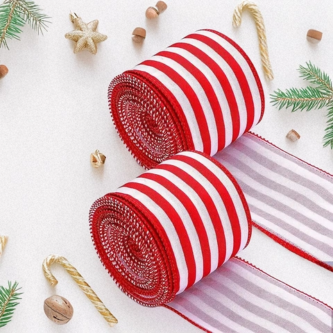 Christmas Ribbons Wired Edge Polyester Iron Wire Plaid Stripe Dot DIY Bows Tree Decoration Gift Wrapping Holiday Crafting