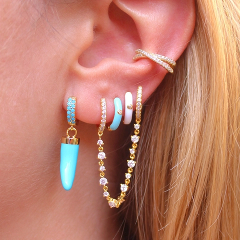 Fashion Copper Enamel Drop Earrings Colorful Rhinestone Linked Hoops Ear Cuffs For Women Luxurious Trend Jewelry Accessories