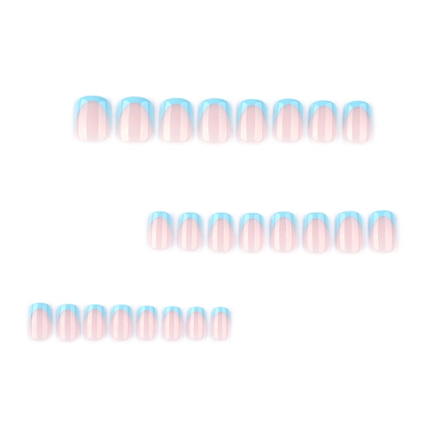 Klassieke Franse Press-On Nagels Kort Vierkant Lichtblauw Minimalistisch Glanzend Elegante Kunstnagels