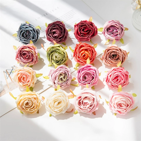 Artificial Rose Flower Heads Satin Cloth Curly Edge Handmade For Wedding Party Home Decor DIY Crafts Multi Colors