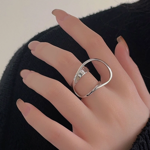 925 Sterling Silber Ringe Für Frauen Minimalistisch Unregelmäßig Geometrisch Doppelschicht Offen Verstellbar Finger Schmuck