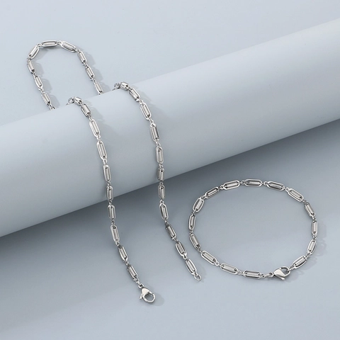 Collana E Bracciale A Catena Rigata In Acciaio Inossidabile Design Di Giunzione Gioielli Dalla Trama Unica Per Accessori Donna
