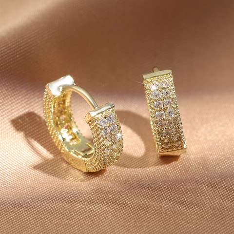 Hoop Earrings Brass Zircon Pave Gold Plated Simple Elegant Minimalist Jewelry For Women
